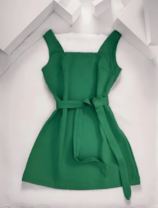 Vestido Feminino Elegante ALFAIATARIA com Cinto e Zíper Lateral verao
