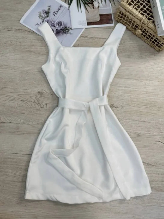 Vestido Feminino Elegante ALFAIATARIA com Cinto e Zíper Lateral verao