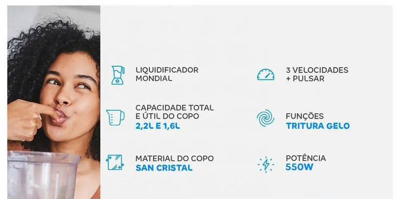Liquidificador  Mondial Turbo Power com filtro de 3 velocidades 550W - 110V