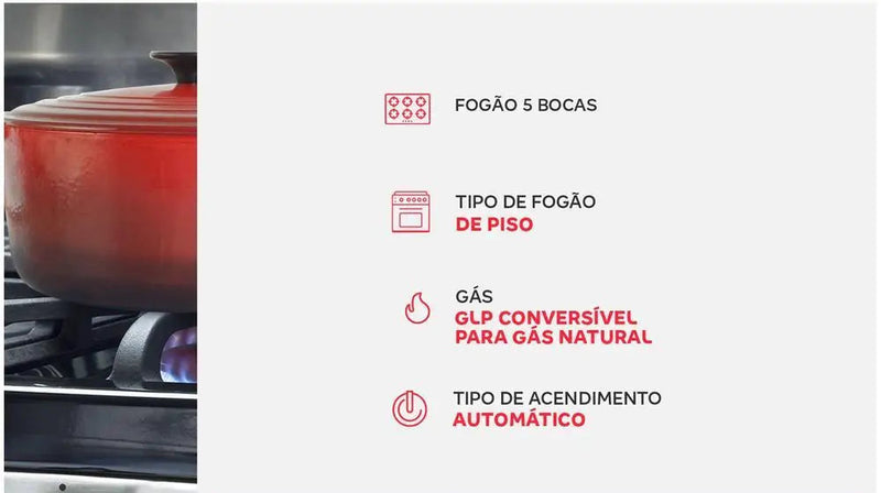 Fogão 5 Bocas Esmaltec Ágata Branco-Bivolt