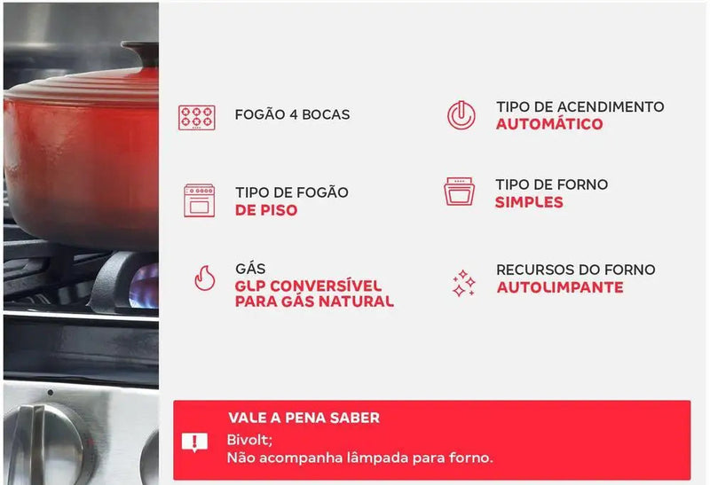 Fogao Esmaltec 4 Bocas - Bivolt