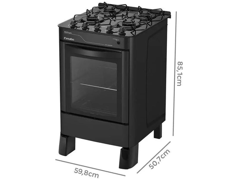 Esmaltec 4-Ball Stove Black Glass Table Agata Glass 4090 - Bivolt